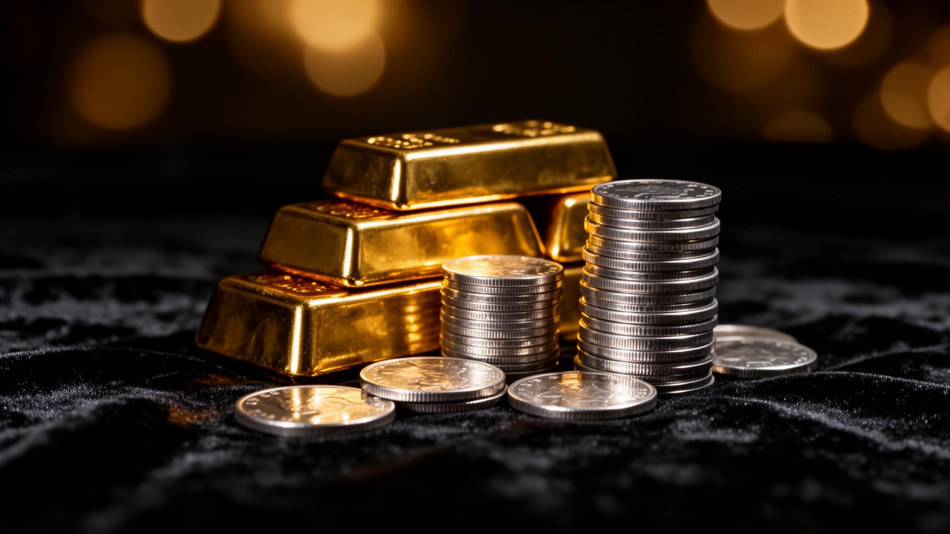 Lingotes de oro y monedas de plata